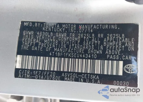 2014 Toyota Camry Se from USA, damaged, VIN 4T1BF1FK5EU443410